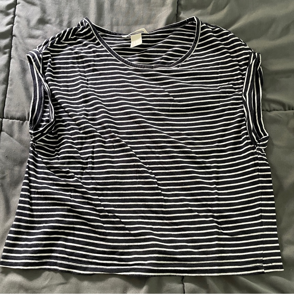 H&M Navy Blue & White Striped Muscle Tee / Tank Top, Size S